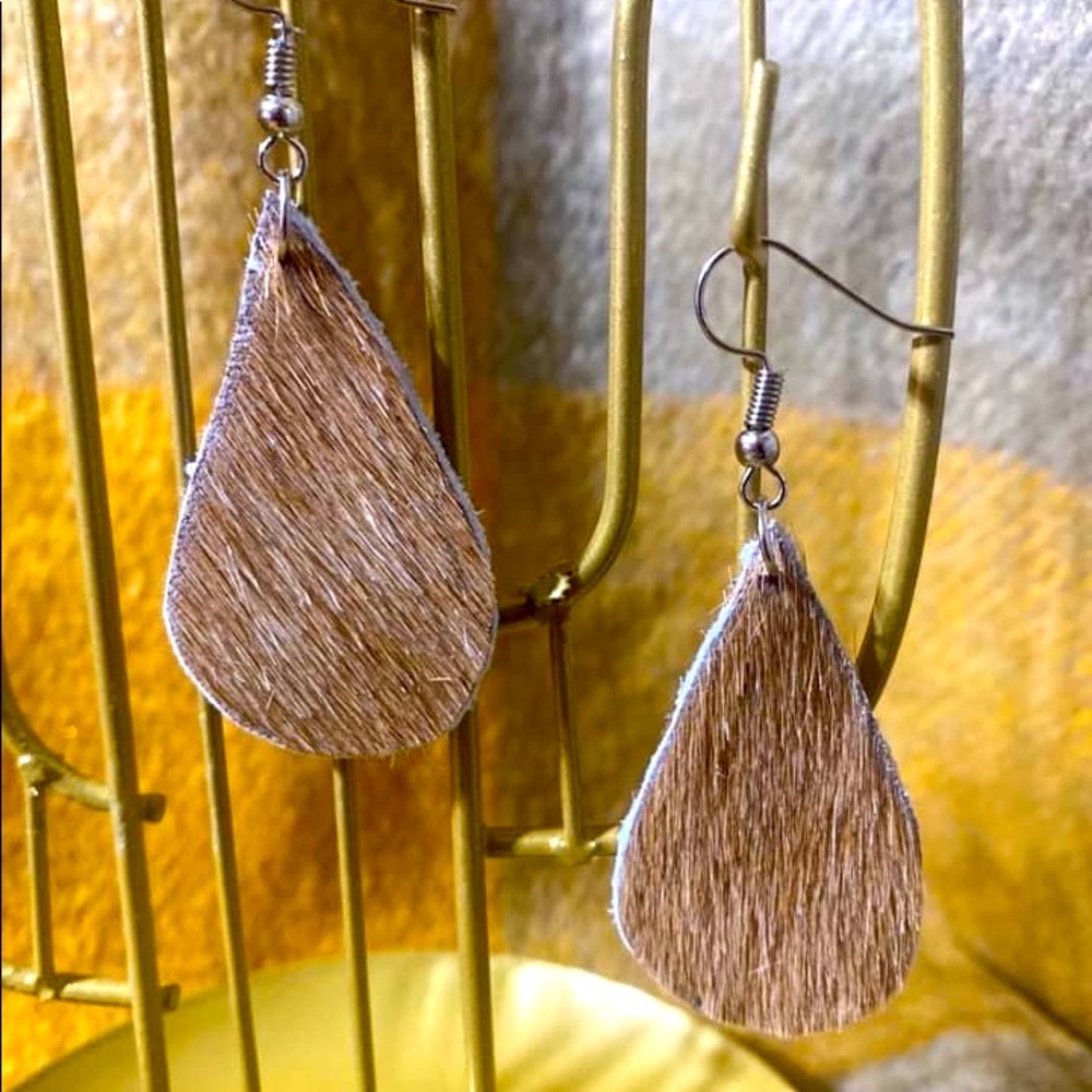 Cowhide teardrop earrings